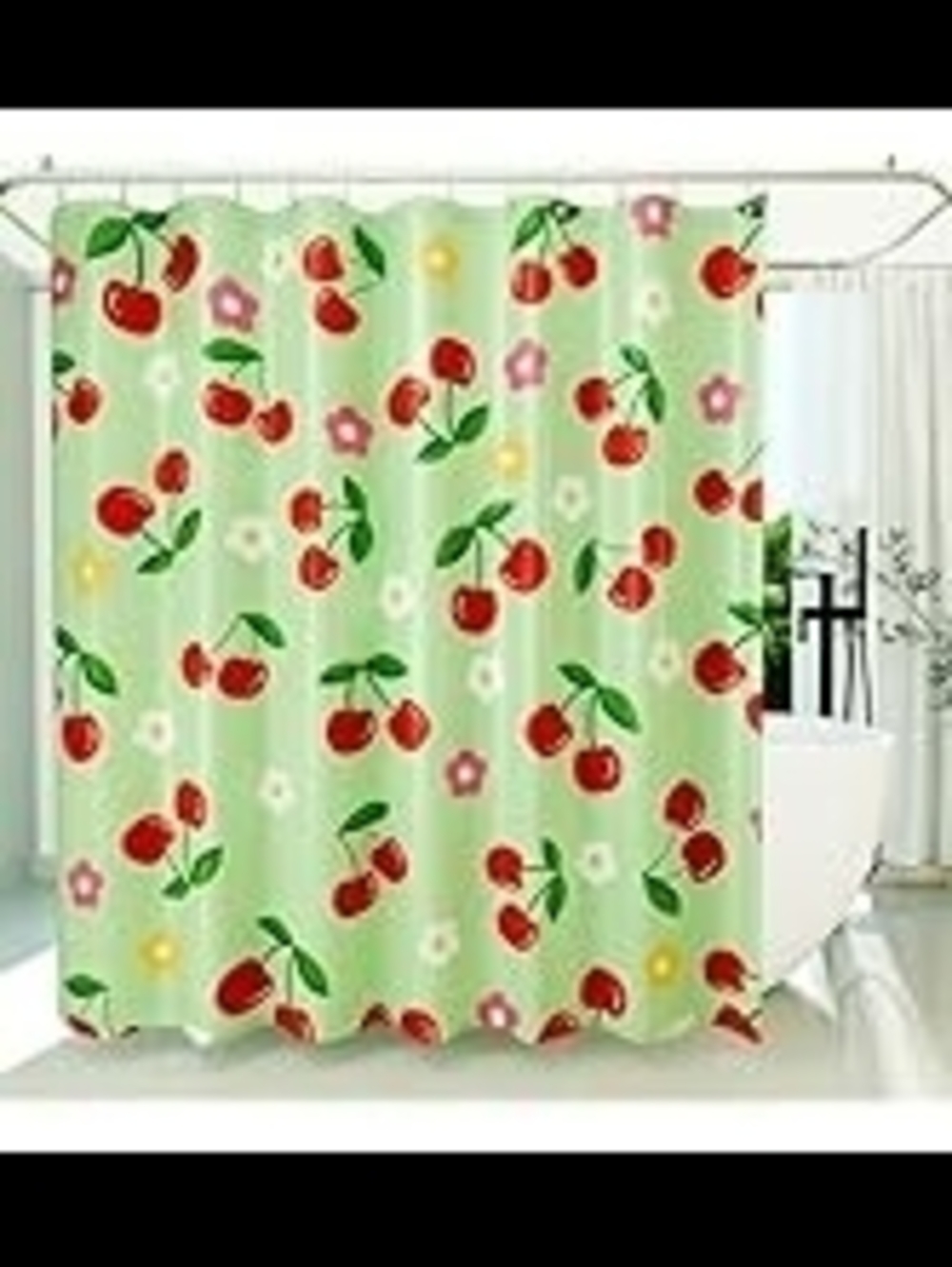 Cherry Print Shower Curtain - Green Background